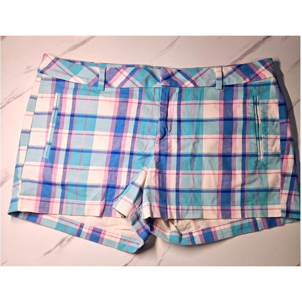 A.N.A Plaid Stretch Chino Shorts Women 14 Aqua Preppy Grandmillenial Classic#638